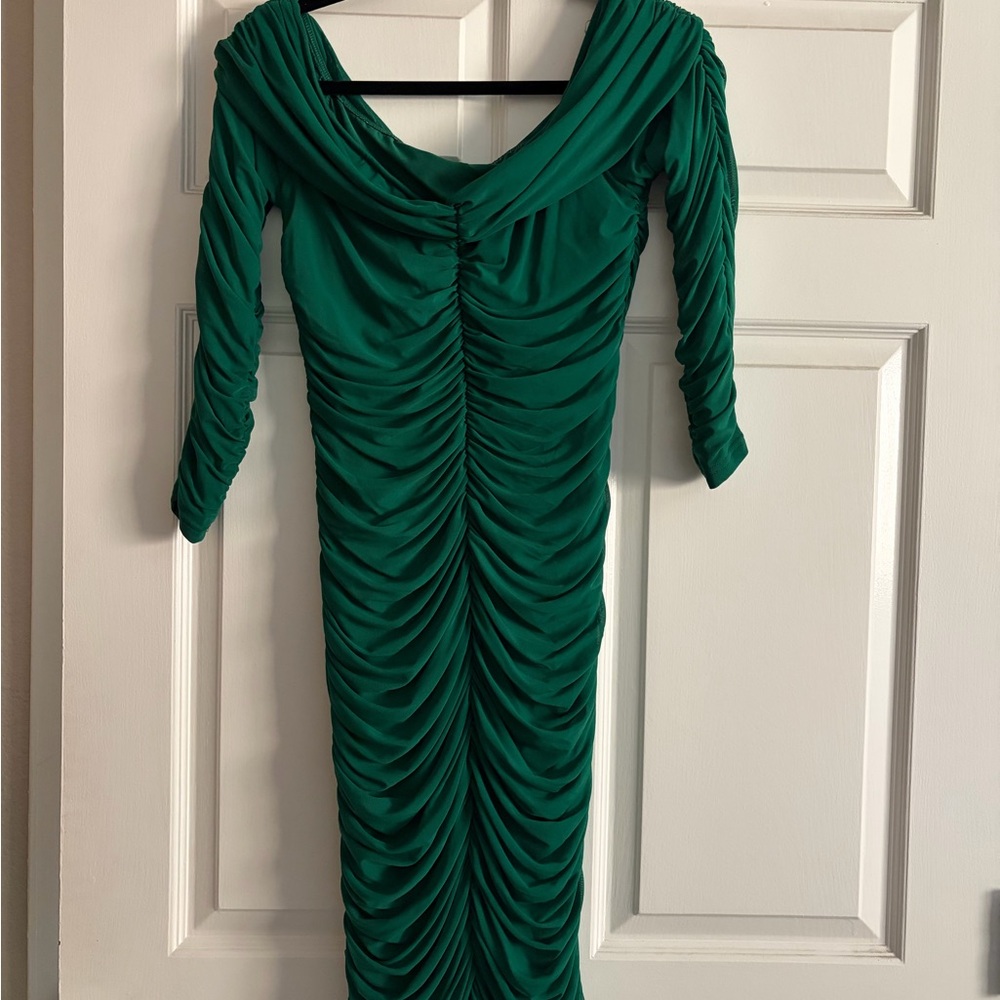 Green Ruched Draped Midi Dress - Women